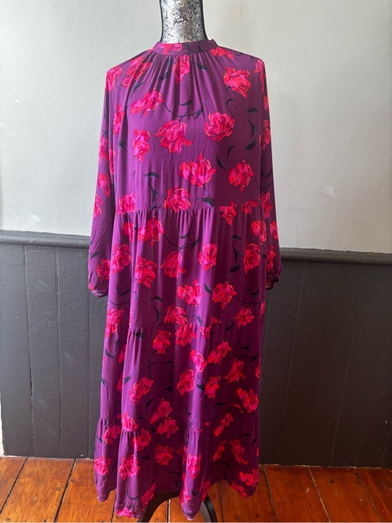 a new day Dresses & Skirts - a new day Purple Tiered Maxi Dress with Pink Floral Print and Pockets